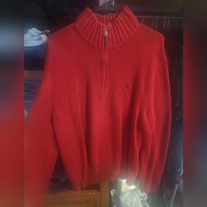 Men's Polo Ralph Lauren Quarter Zip Sweater Size XL Red Sweater/Navy Logo
